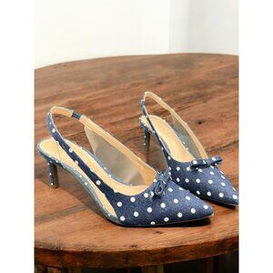 Kelly & Katie Zarina Pump Blue and White Poka Dot Size 6M NWOB